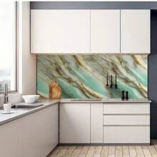 1pc Green Jade Gold Marble Pattern Wallpaper, PVC, Waterproof And Stain-Resistant, Suitable For Decorating And Renewing Kitchen, Bedroom, Living Room, Furniture And Countertops