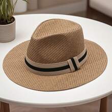 Women Men Straw Hat, Boho Stripes Wide Brim Sun Hat Lightweight Summer Beach Cap For Casual Daily - 卡其色 - 查看 4