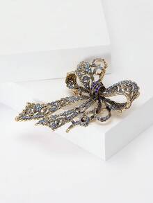 1 chiếc trâm cài áo đính đá Rhinestone cổ điển - Trâm cài áo bằng đá quý màu xanh lam đậm và ngọc lam thanh lịch dành cho phụ nữ, thiết kế hoa văn tinh xảo, hoàn hảo cho áo khoác, hoa đeo tay và quà tặng - Nơ (4150) - Xem 5