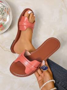 Sandalias planas estilo coreano casual, Sandalias abiertas de verano para mujeres, Sandalias romanas trenzadas, Pantuflas planas de moda para vestidos, playa, exteriores, color marrón
