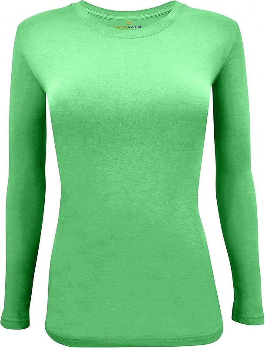 Women's Under Scrub Tee Crew Neck Long Sleeve-Shirt - Light Green - 查看 1