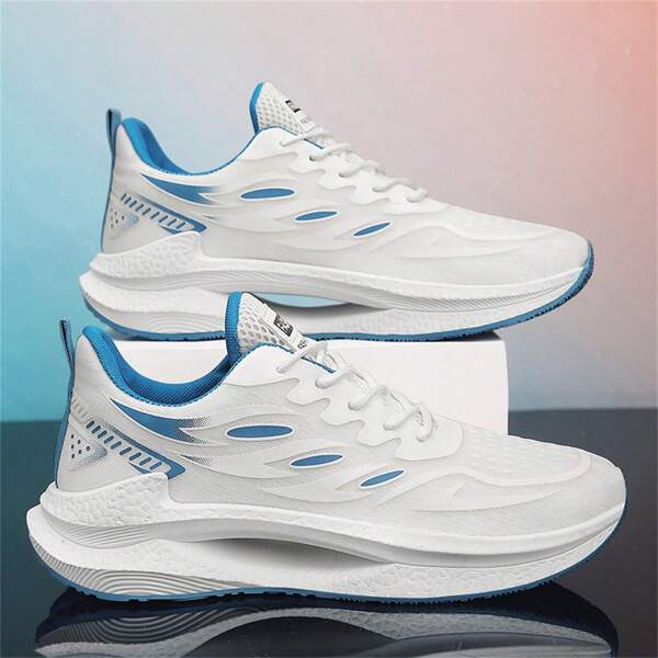 Men's Breathable Casual Sneakers - Lightweight Low-Top Sports Shoes, With Fabric Upper And Cushioned EVA Insole, Decorated In White And Neon Green, Suitable For Outdoor Activities, Gym, Everyday Wear, Comfortable All Season