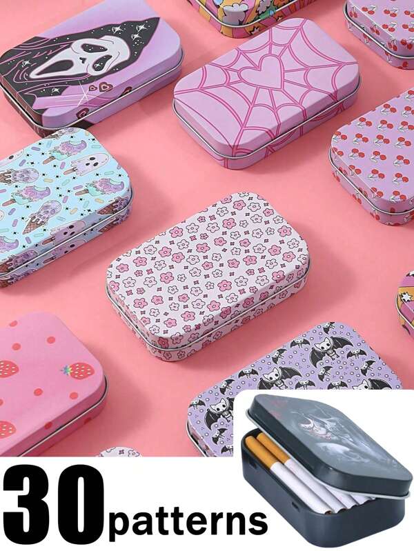 4PCS Pink Cigarette Case With Cute Pattern Printing, 3/2/1 Pc Herb And Storage Box, Pill Jar, Earrings And Rings Storage Can, Girls Series High Quality Smoking Accessories, Great Gift For Women, Items In Tobacco Shops.