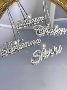 Collar con nombre con diamantes brillantes, collar con nombre de cristal, collar personalizado, collar con texto de nombre, joyería congelada, regalo para mujer, regalo para dama de honor, nombre personalizable de estilo sencillo para uso diario, productos que incluyen caja de regalo, regalo del Día de San Valentín, regalo de cumpleaños, regalo del Día de la Madre, regalo diario
