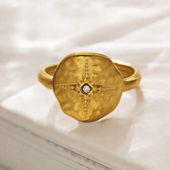 2025 New Vintage Stainless Steel Ring, 18K Gold Plated Adjustable Open Band Ring, 8-Pointed Star Cubic Zirconia Titanium Steel Ring, Suitable For Any Occasion
