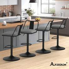 ALFORDSON Bar Stool Set Of 2, Height-Adjustable Kitchen Stool With Swivel Function (53-75 Cm Seat Height), Premium Bar Stools For Kitchen And Dining Area (Fabric, Grey) - Grey - View 10