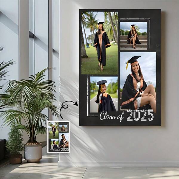 1 Personalized Graduation Photo Canvas With Frame - Custom Class Of 2025 Wall Art, Floral & Graduation Cap Design, High-Quality Canvas Print For Indoor Home Decor - High School & College Graduate Gift, Graduation Decor, Living Room Artwork, Inspirational Text Art, Durable Framed Artwork, Student Gift, Premium Framing, Academic Achievers, 2D Flat, Perfect For Room Decor