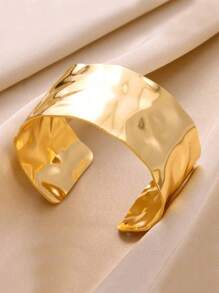 1pc 18K Platinum Plated Stainless Steel Open Bracelet With Concave And Convex Design Suitable For Parties, Dates, Office Wear
