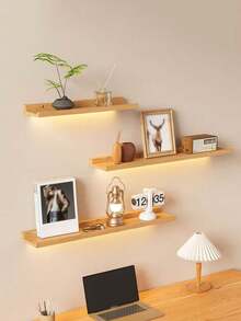 1pc Wooden Wall Mounted Floating Shelf, Decorative Display Ledge For Living Room, TV Background Wall