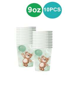 10 pezzi set di stoviglie usa e getta per feste, piatti, tovaglioli, bicchieri, a tema orsacchiotto marrone, adatti per feste di compleanno, feste in famiglia, feste con amici, feste all'aperto estive