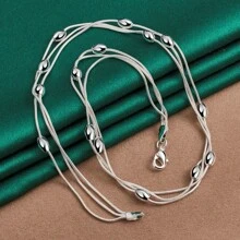 1pc Charm 925 Silver Plated 45cm Exquisite Luxury Snake Chain Tassel Beads Necklace Women Elegant Gift Party Fashion Jewelry Accessories