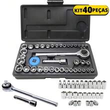 40 Piece Tool Kit Socket Set Reversible Ratchet Wrench With Case Tool Set - Multicolor - Ver 2