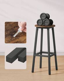 Tabourets de Bar, Lot de 2, Chaises, Siège Haut, Cadre Métallique, Montage Facile, Hauteur 74 cm, Repose-Pieds, pour Cuisine, Salon, Salle à Manger, Marron Rustique et Noir - Marron + Noir - Voir 4