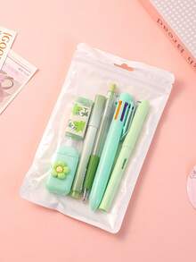 6pcs/Set School Supplies Gift Set - Cute Stationery Essentials, Durable Plastic Writing & Drawing Tools Set, Back To School Necessary, Small Gifts (Packing Bag & Some Small Accessories Colors Random) - Multicolor - View 3