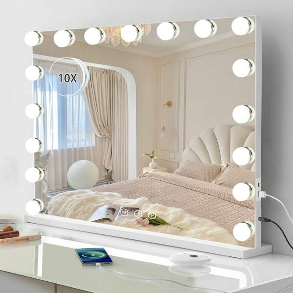 60x52 Cm Large Makeup Mirror Vanity Light Mirror 17 Dimmable LED Bulbs - Makeup Mirror Wall Vanity Mirrors With LED Light Adjustable Brightness Back To School