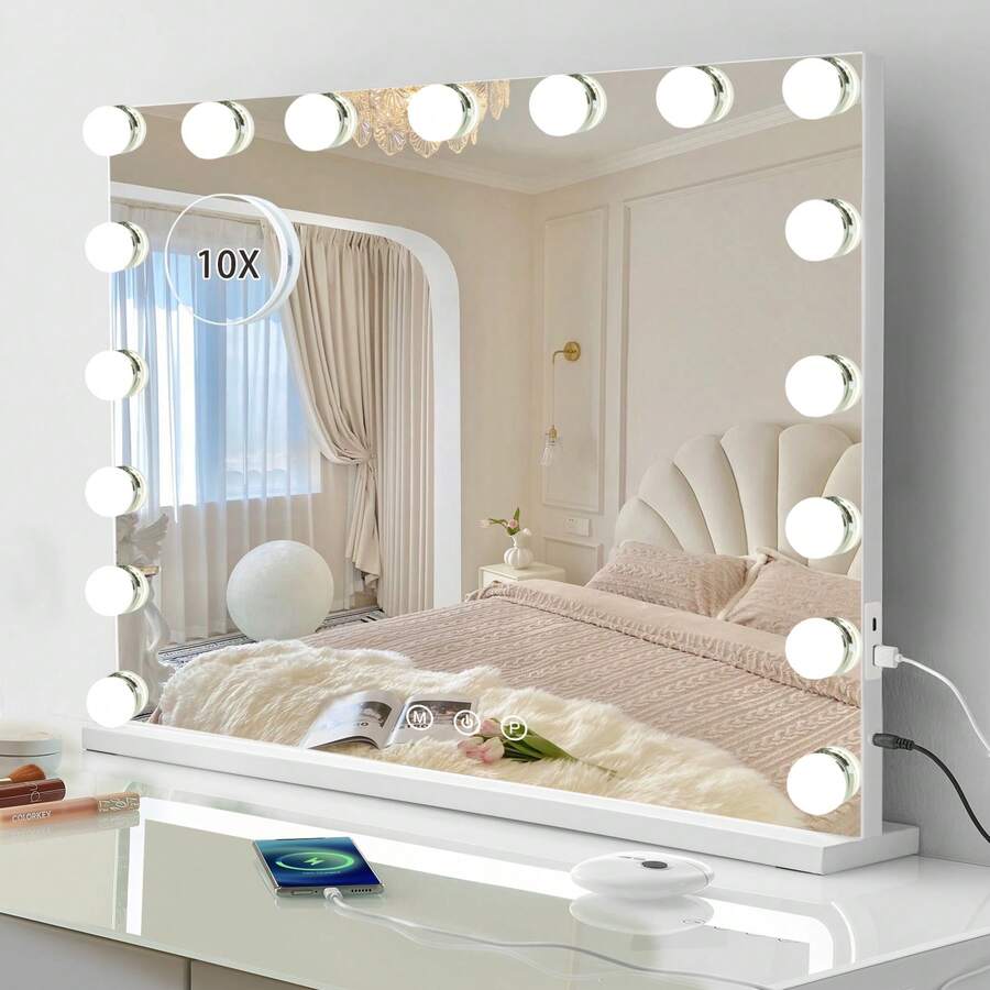 60x52 Cm Large Makeup Mirror Vanity Light Mirror 17 Dimmable LED Bulbs - Makeup Mirror Wall Vanity Mirrors With LED Light Adjustable Brightness Back To School - White - View 1