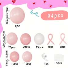 94Pcs Pink & White Bow Balloon Arch Kit, Including Pink & White Bow Balloons, Ideal For Baby Shower, Gender Reveal, Baby Shower, Pink Bow Birthday Party Decorations - Pink - View 2