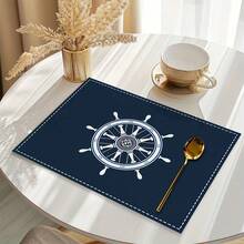 1pc/4pcs/6pcs Nautical Helm & Wheel Print Placemats - Navy Blue & White Polyester Machine Washable Rectangular Placemats, For Home Decor, Kitchen, Party, Birthday And Holiday Gifts, Party Tableware | Nautical Theme | Polyester Placemats - Multicolor - View 12