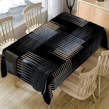1/20pcs Classic Black Background Embellished Blue And Yellow Line Pattern Tablecloth, Vivid Image, Perfect For Indoor/Outdoor Decorations, Parties, Lunches And Dinners, Stylish Theme | Durable Tablecloths
