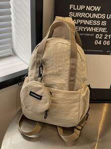 Bolso casual tipo bandolera, bolso de hombro, bolso de mensajero, mochila, bolso escolar, bolso multifuncional ajustable con monedero, de alta calidad en color beige, de gran capacidad y volumen, puede contener tabletas, paraguas, vasos de agua, diseño sencillo y de moda, con cierre de cremallera, adecuado para la temporada de regreso a la escuela, viajes, senderismo, actividades físicas, salidas y necesidades diarias, un regalo perfecto