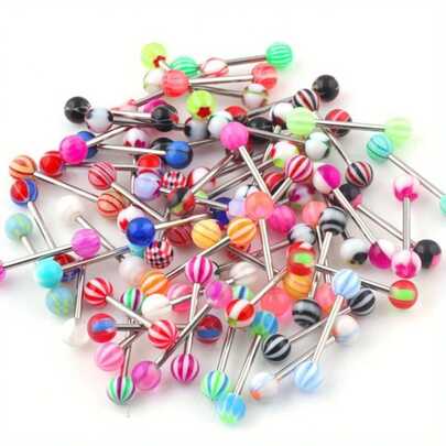100pcs Mixed Ball Tongue Rings, Navel Rings, Nipple Rings, Body Piercing Jewelry