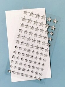 1pc Pentagram Design Rhinestone Decorative Sticker, 3D Makeup Appliques,School Supplies,Back To School - White - View 1