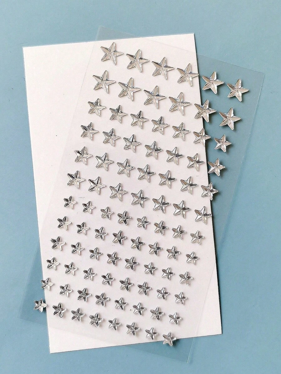 1pc Pentagram Design Rhinestone Decorative Sticker, 3D Makeup Appliques,School Supplies,Back To School - White - View 1