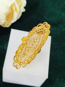 1 pieza Anillo alargado de dedo con baño de oro de cobre a la moda para mujeres, adecuado para bodas, fiestas, bailes de graduación, Día de la Madre, cumpleaños. Anillo abierto y ajustable.