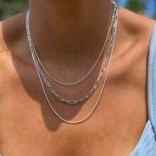 Collar minimalista de varias capas de plata, cadena de acero inoxidable multicapa, resistente al agua y sin decoloración, collar de joyería para vacaciones de verano, regalo festivo para ella