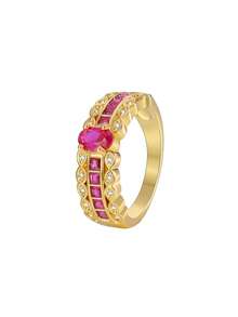 Charm-In 18k Gold Plated Brass Luxury Shiny Multi-Zirconia Casual Women's Ring, Fashion Versatile Valentine's Gift