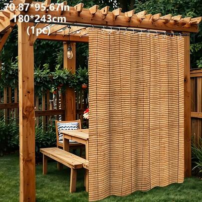 1 件/2 件户外窗帘，100% 涤纶竹纹，半透明乡村风格四季遮阳窗帘，带挂钩，适用于花园、庭院、露台、走廊 - 可机洗，隐私屏障，自然外观，耐用面料
