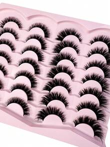 LYBCG 14pairs Mix 2 Different Styles Cat Eye Lashes Fluffy Mink Lashes Short Messy Wispy Natural Eyelashes 9mm-16mm Hamdmade 3D Mink Eyelashes Makeup Halloween Cosplay Manga False Lashes - 黑色 - 查看 3