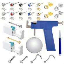 Set professionale per piercing alle orecchie con pistola e 14 pezzi di orecchini in acciaio inossidabile, 2 pistole monouso per piercing al naso, 4 anelli per il naso riutilizzabili - Kit per piercing per uso in salone e a casa