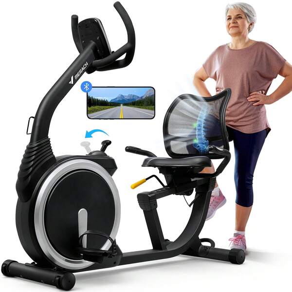 MERACH Recumbent Exercise Bike, Recumbent Bike For Home, Light Commercial Recumbent Bikes For Seniors Adults, Magnetic Recumbent Stationary Bike With Smart Bluetooth And Exclusive App, LCD