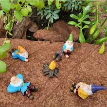 6 件树脂小矮人雕像，富有想象力的花园小矮人雕像，简单的户外仙女花园装饰，微型花园装饰，草坪装饰 - 彩色 - 查看 7