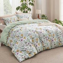 Bedsure Duvet Cover King Size - Reversible Floral Patterned Duvet Cover Set With Zipper Closure, 3 Pieces Green Bedding Set With 8 Corner Ties And 2 Pillow Shams 20"X36" - 04 - 綠色碎花(無被子) - 查看 2