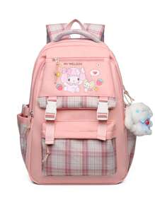 Sanrio Kuromi Anime Rucksack mit Lunch-Tasche, Nylon Laptop-Rucksack für Jungen und Mädchen, Mehrere Fächer, externer Geräteport, wasserdichtes Design, verstellbare Schultergurte, ideal für Schule, täglichen Gebrauch und Reisen, süßer Cartoon-Muster, thematische Lunch-Tasche, Reißverschluss-Verschluss, Schul-Rucksack