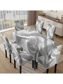 1/4/6/5/7 pezzi Set di coprisedia con stampa di trama nobile di serie platino, adatto per uso domestico interno, ristorante, hotel, decorazione moderna quotidiana. Tovaglia adatta per tavoli quadrati, coprisedia elastici lavabili - YT-034 - Visualizzare 18