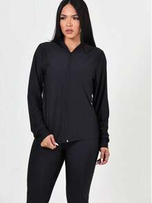 TRIO - 3 Piece Fitness Kit Bomber Jacket + Top + Dry Fit Pants - Black - View 5