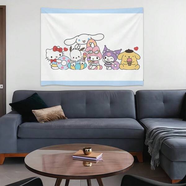 Sanrio 1 Stück Sanrio Serie Cartoon Wandteppich, Cinnamoroll und seine Freunde dekorativer Wandteppich, farbenfroher süßer Muster Wandteppich, Wandbehang, Party Banner, Wandteppich für Cinnamoroll Liebhaber, Kinderzimmer College Studentenwohnheim Schlafzimmer Wohnzimmer Hintergrund dekorativer Wandteppich Raumdekoration Heimdekoration Schlafzimmerdeko Flagge