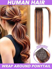 真人发马尾接发，直发，高光金色渐变，8"-24" 真正天然巴西雷米，女士可编织 DIY 马尾辫，增加发量和长度，适合所有种族的自然造型，马尾接发，多功能假发，多色[#12p613 #4/27 #3/30/33 #613 #30]