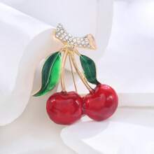 1 Stück elegante und niedliche Kirschfrucht Brosche aus Zinklegierung, Modeaccessoire für Sommer, Damen, für Rucksack, Hut, Schule Obst