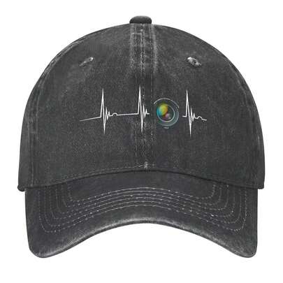 Printed Photographers Heartbeat Ekg Camera Lens Print Top For Denim Baseball Cap - Adjustable Washed Cotton Dad Hat - Breathable, Lightweight & Durable - Unisex Outdoor Sports & Casual Wear