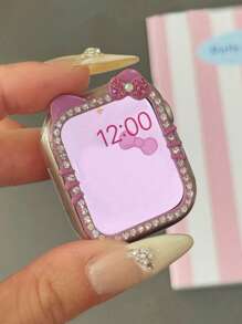 1pc Cartoon Pattern Shiny Cute Cat Ears Watch Case For Watch Case With Tempered Glass Screen Protector