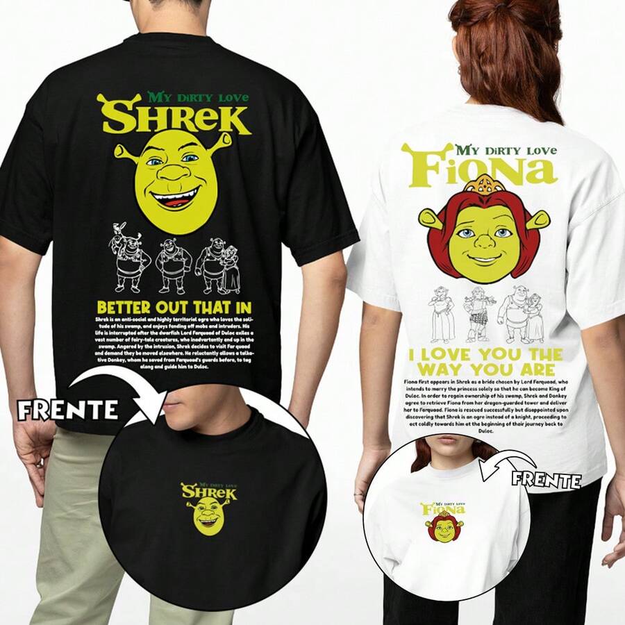 Shreke And Fiona Valentine's Day T-Shirt Set Winter Fashion In Love Love Affection - 史瑞克 G+ 菲歐娜 M - 查看 1