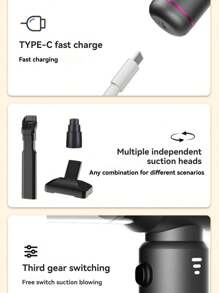 16000AP Wireless Handheld Vacuum Cleaner With LED Light - Portable, Portable Car Vacuum Cleaner With 0.3L Dust Cup, 5V USB Charging, 100W Power, 64dB Noise, 16KPa Suction, ABS Resin Body, Rechargeable Lithium Battery, Capacity, 0.35 Hour Battery Life, Car