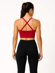 Fitness Strappy Top With Crossover At The Back, Zero Transparency Cropped Lined - Rojo - Ver 5
