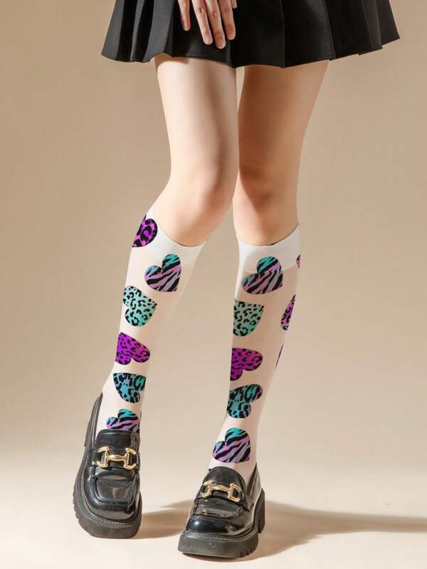 1/2/5 Pairs Of Women's Stockings With Zebra Stripes Heart Leopard Love Pattern Women's Socks Subculture Women's Thin Stockings