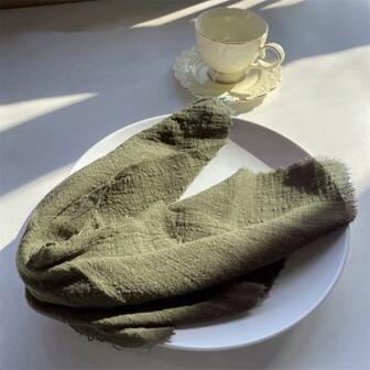 12pcs/Set Fabric Napkins With Fringe, 32*32cm/12.6*12.6inch, Plain Color Dinner Placemats For New Year, Birthday, Wedding Party, Hotel, Cafe Decoration