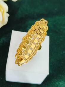 1 pieza Anillo alargado de dedo con baño de oro de cobre a la moda para mujeres, adecuado para bodas, fiestas, bailes de graduación, Día de la Madre, cumpleaños. Anillo abierto y ajustable.